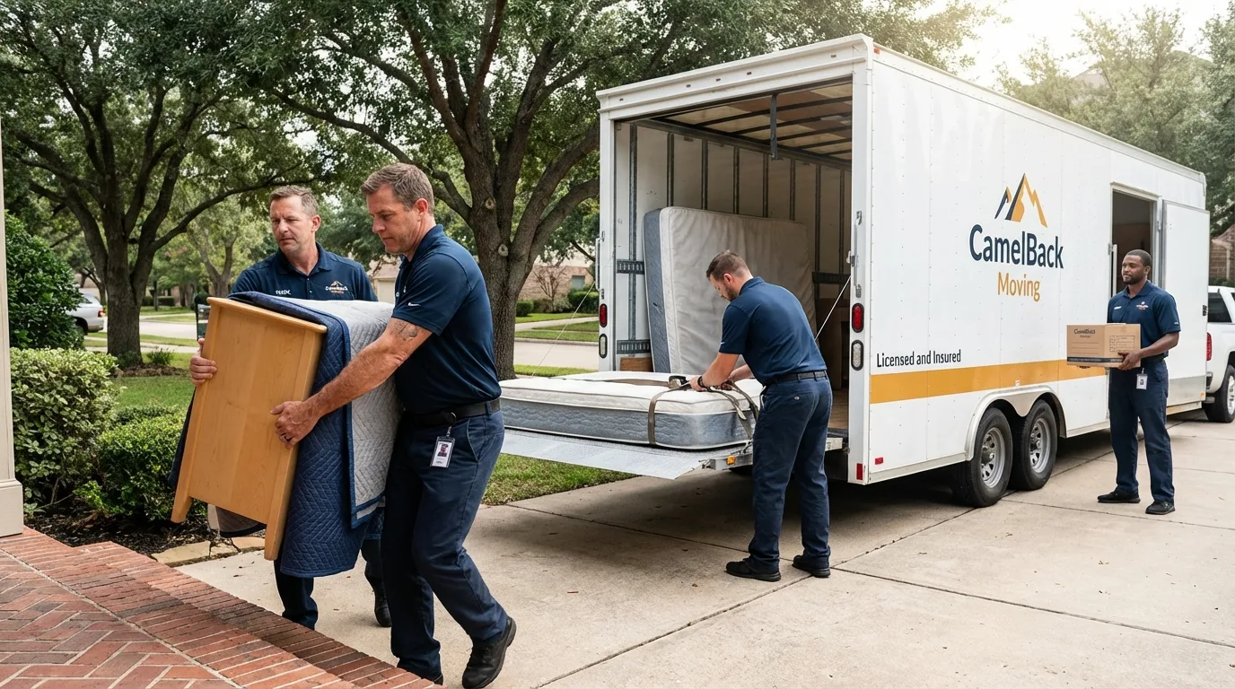 Crew loading residential truck for cross-state move from Milford, CT