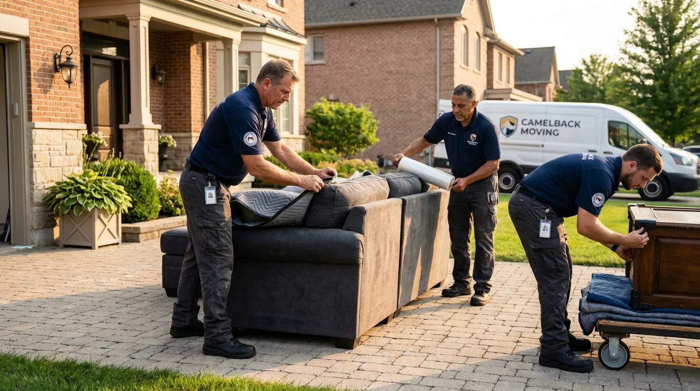 Large estate moving crew wrapping furniture in Milford, CT