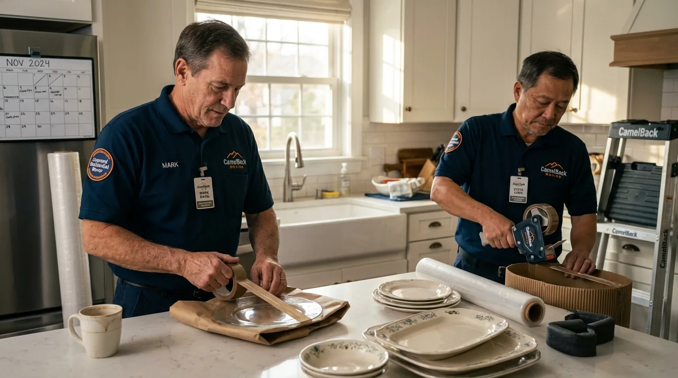 Professional crew packing kitchen dishware in Milford, CT